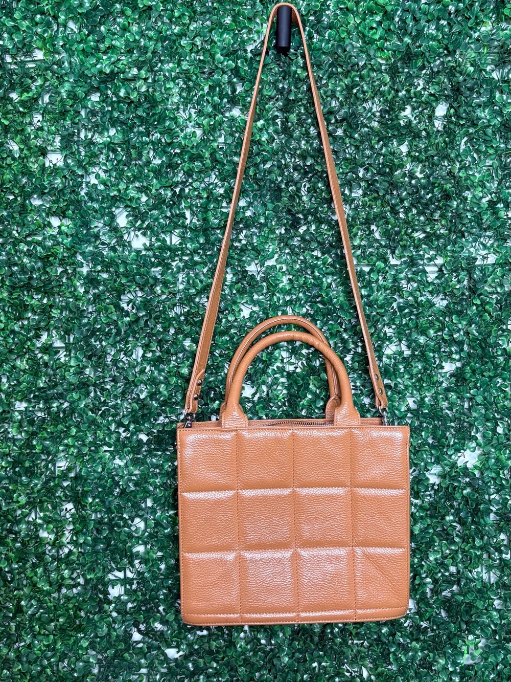 Sofia Cardoni Italian Leather Classic Quilted Tan Crossbody Tote